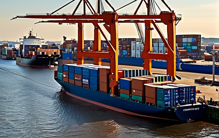 **
Prompt: Busy Dutch port scene, containers being loaded onto ships, customs officials inspecting goods, AEO certification logo visible, focus on efficiency and security, morning light.
**